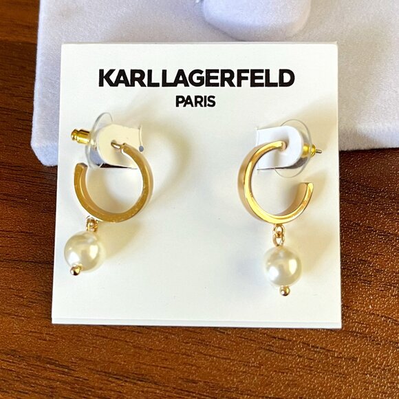 Karl Lagerfeld Drop Pearl NEW Earrings Retail $42 - Picture 2 of 3